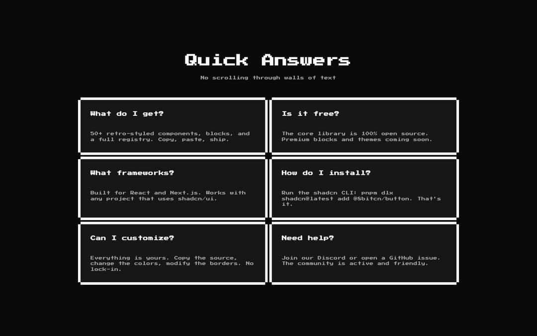 8bit FAQ 2 — Card Grid preview