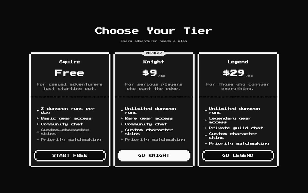 8bit Pricing 1 — Tier Cards preview