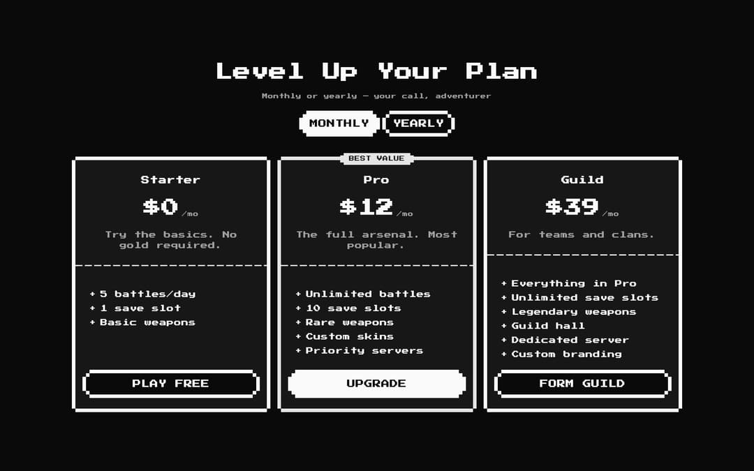 8bit Pricing 2 — Monthly Toggle preview