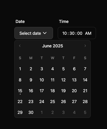 Calendar date and time picker preview