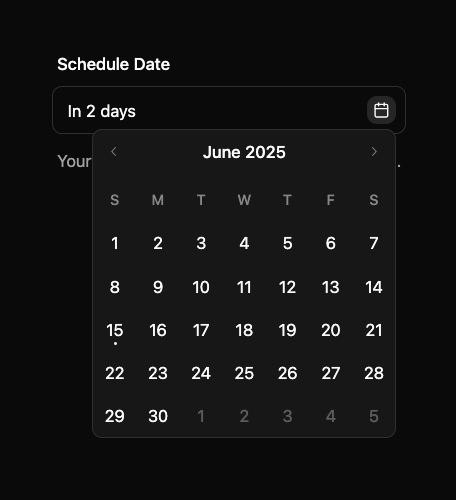 Calendar language date picker preview