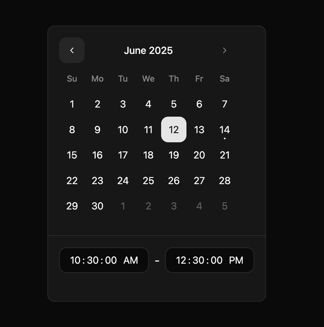 Calendar with time picker inline preview