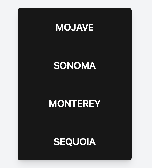 Flowing menu preview