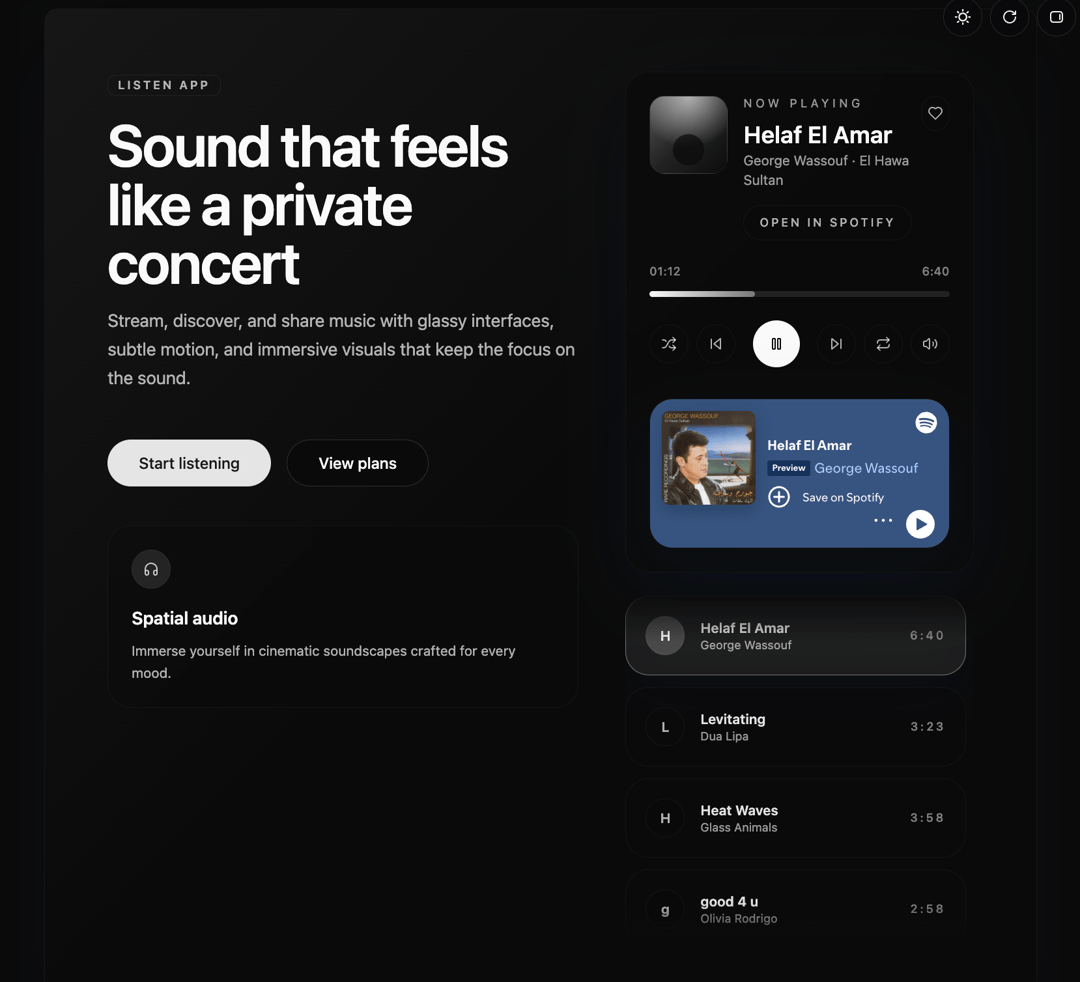 Glassmorphism Listen App preview
