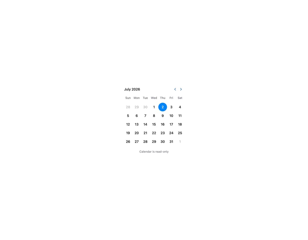 HeroUI Calendar preview