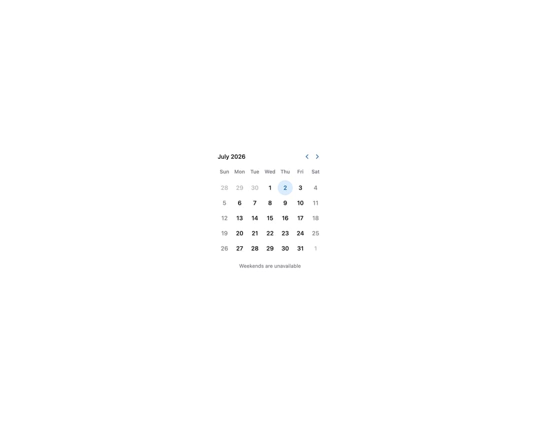 HeroUI Calendar preview