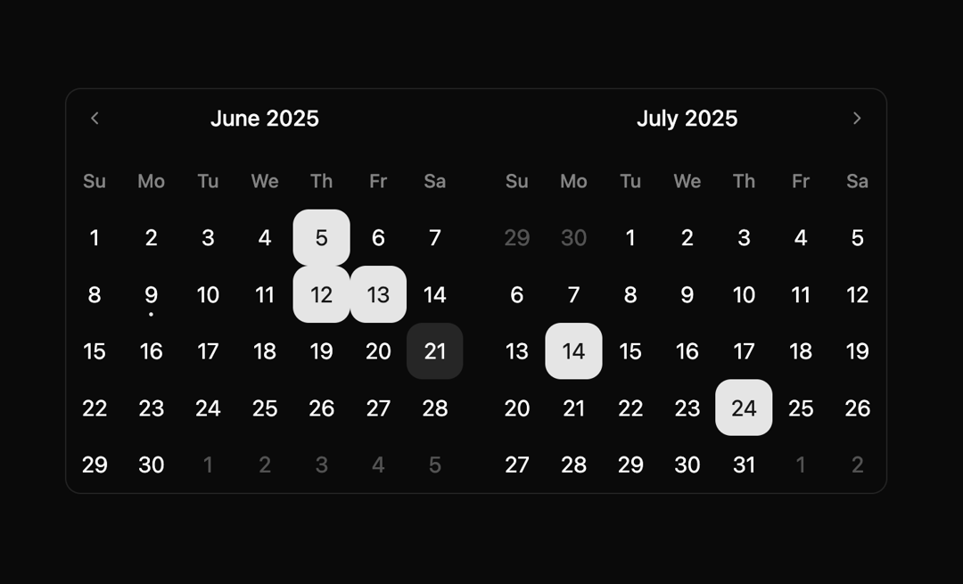 Multiple months calendar preview