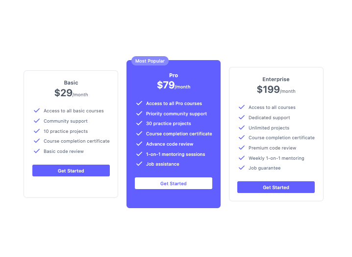 Pricing Cards preview