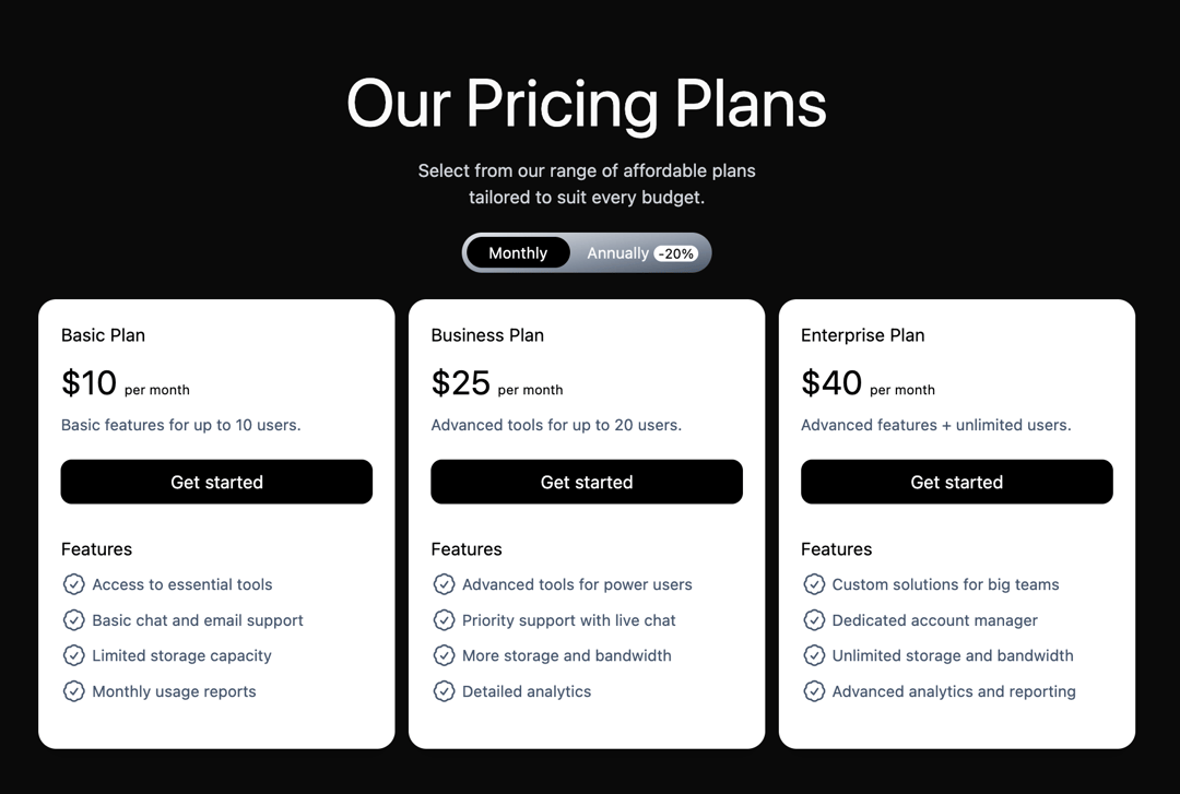 Pricing Section preview