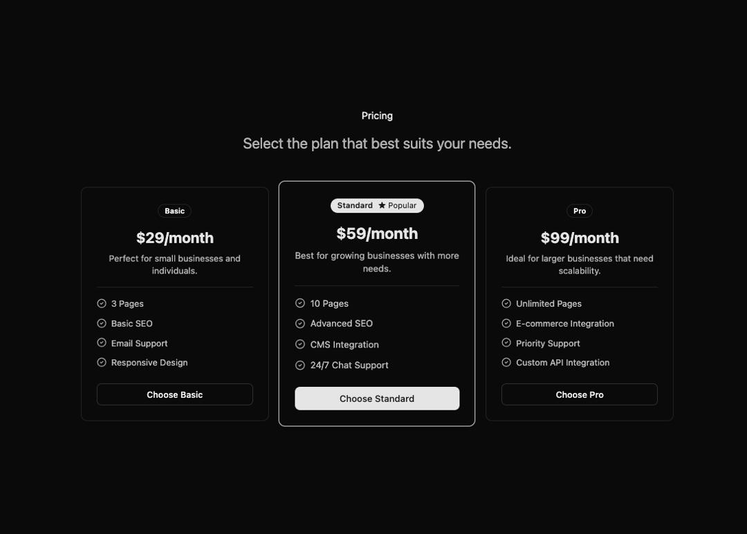 Pricing Section preview