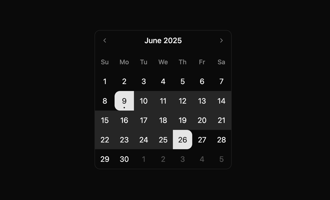 Range selection calendar preview