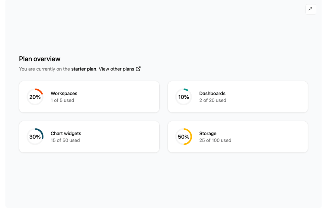 Stats cards with links preview