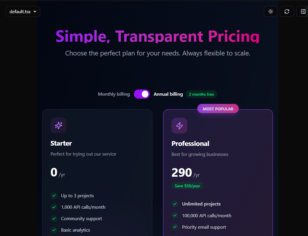 Pricing Section preview