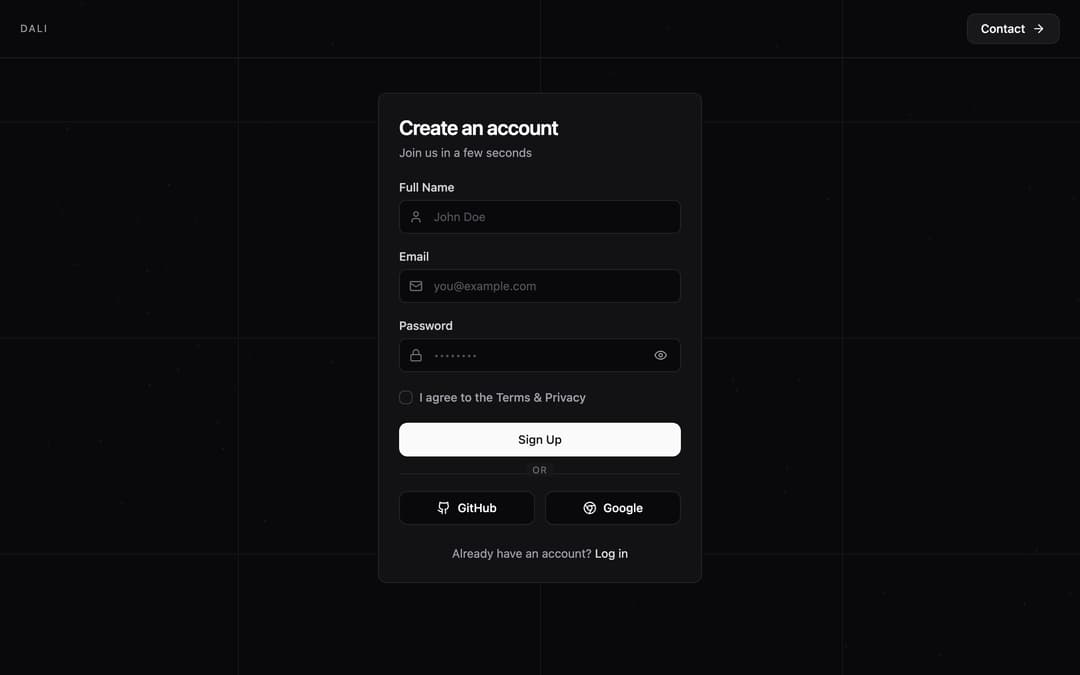 Login / Signup preview