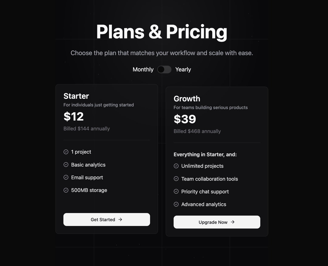 Pricing Cards preview