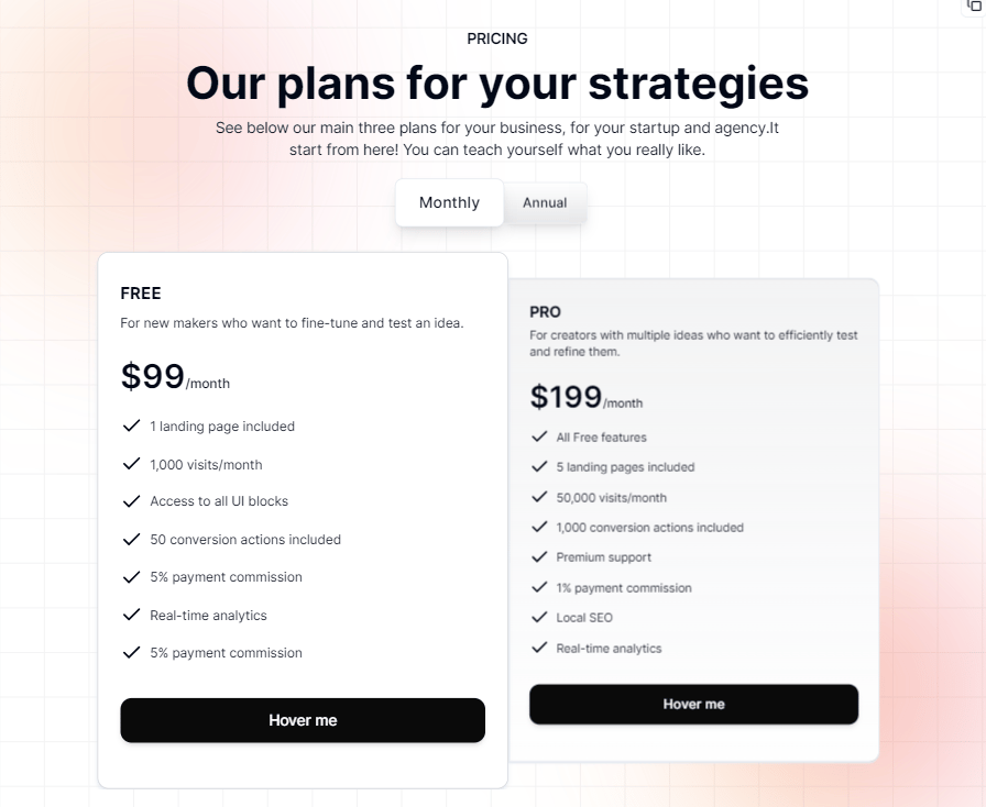 Pricing Section preview