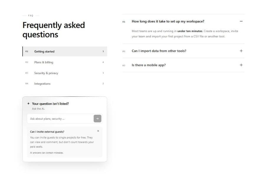 FAQ with AI Ask preview