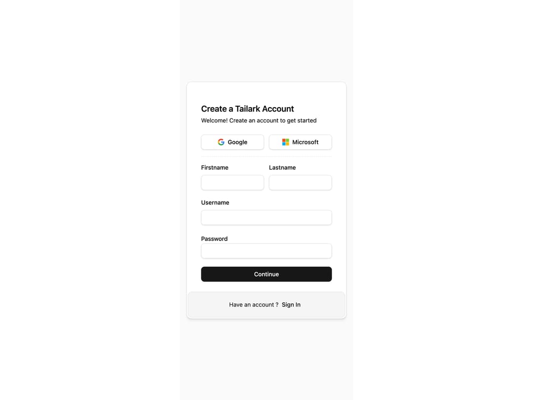 Sign Up preview