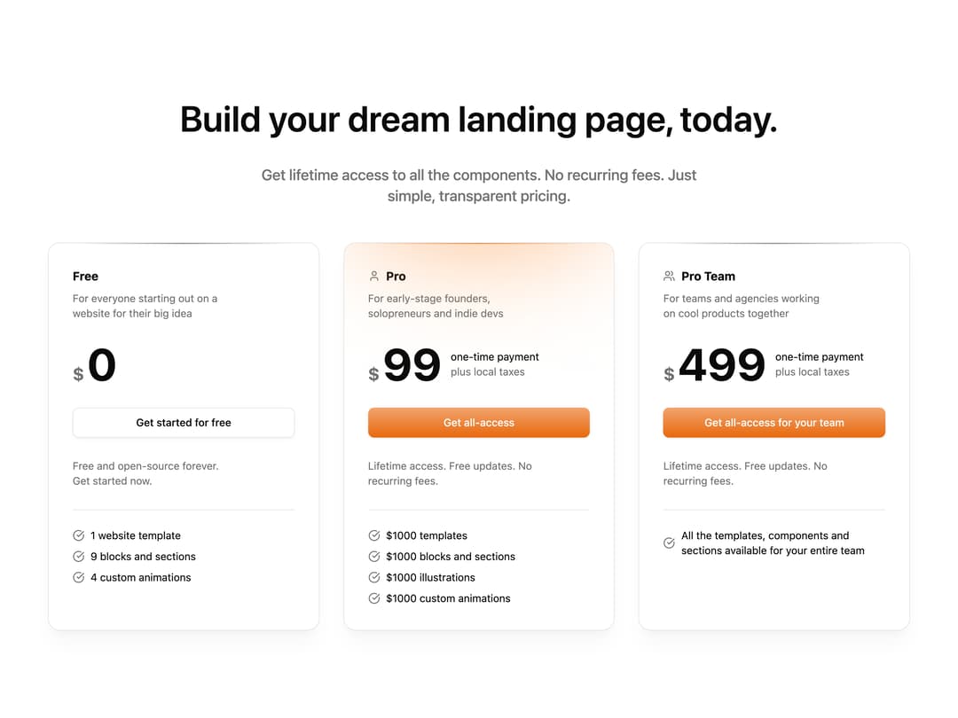 Pricing Section preview