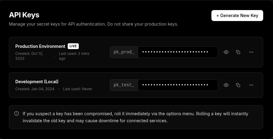 SaaS API Key & Security Manager preview