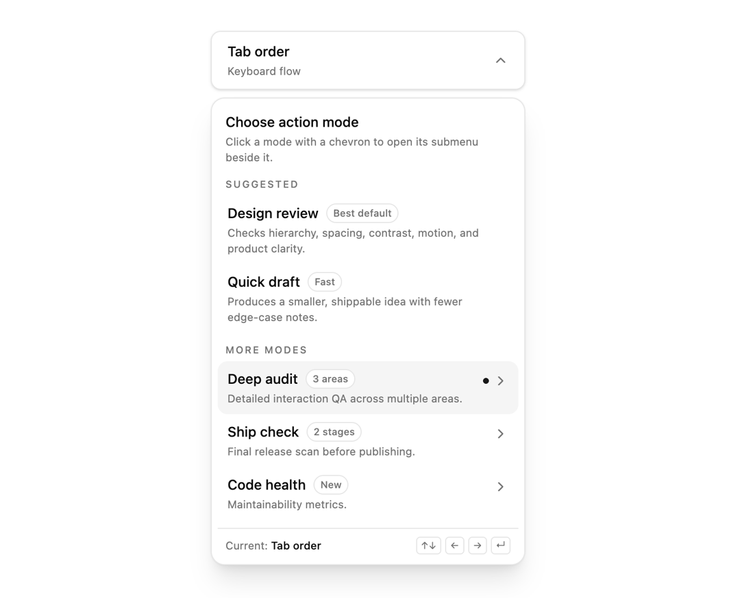Action dropdown preview