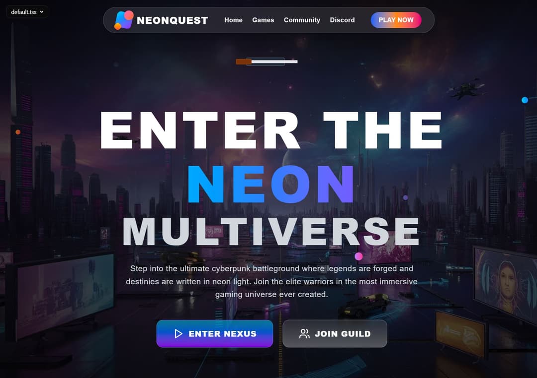 NeonQuest Hero Section preview