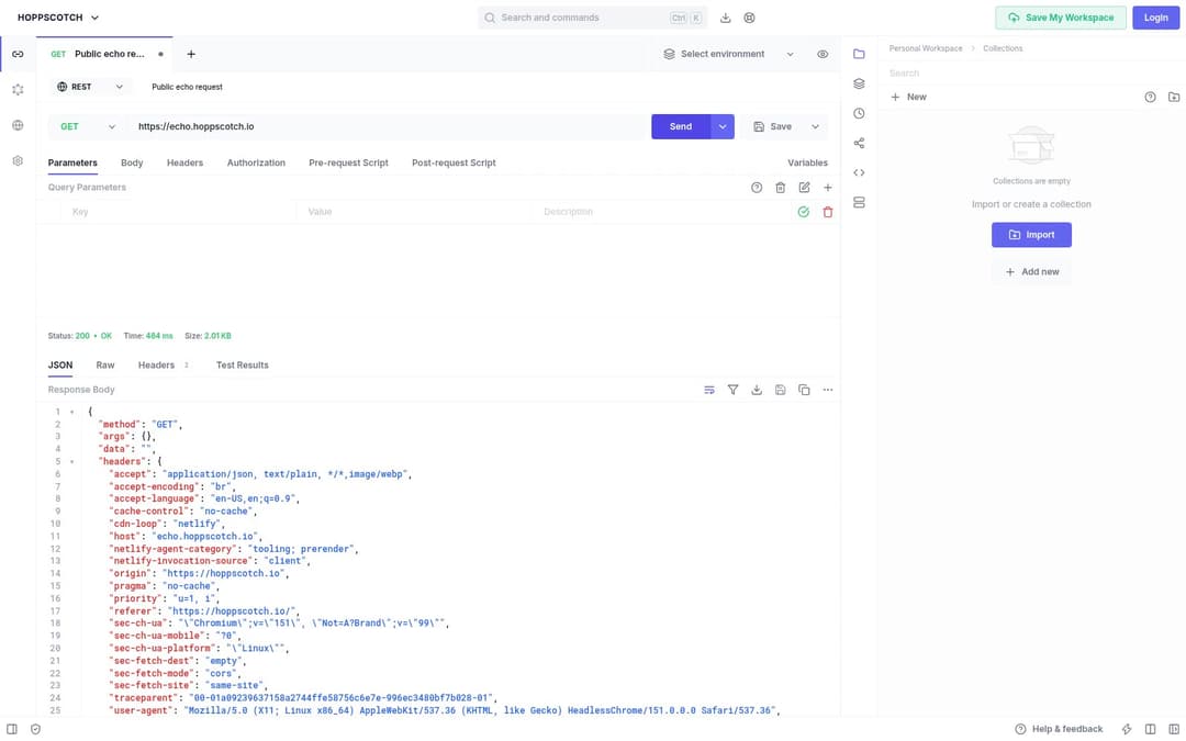 Hoppscotch: API workspace preview