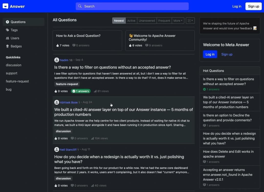 Apache Answer preview