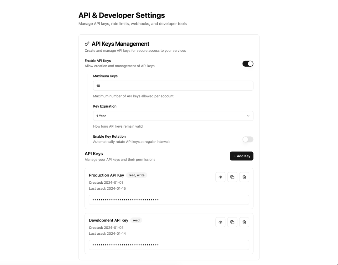 API settings preview