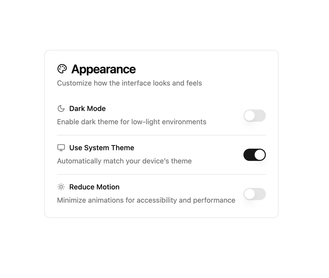 Appearance Settings preview