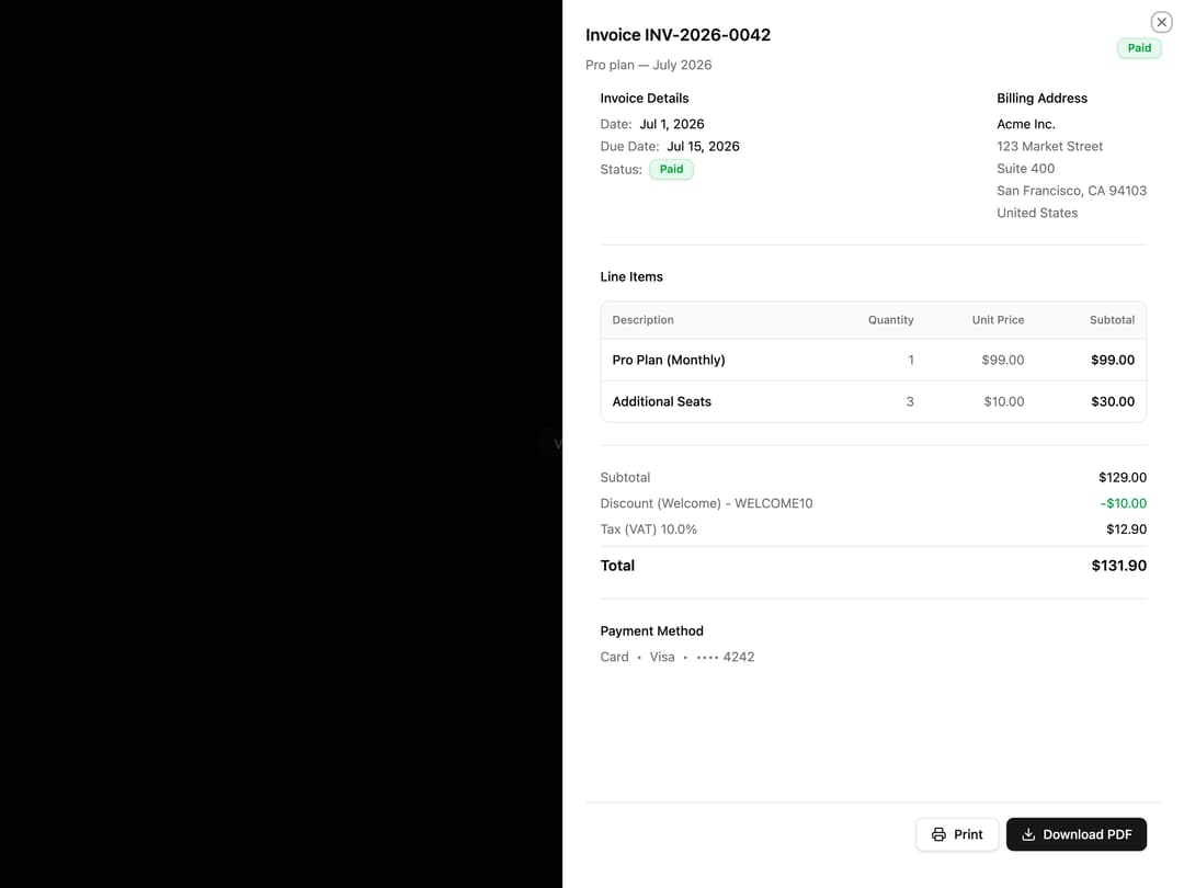 Billing Invoice Details preview