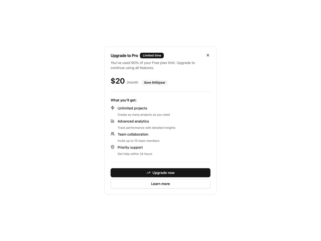Billing Upgrade Prompt preview
