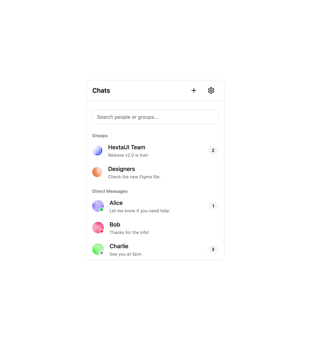 Messaging people list preview