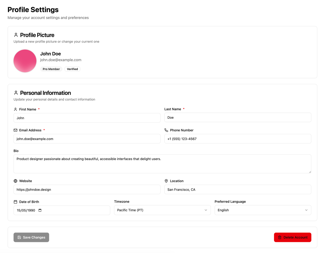 Profile Settings preview