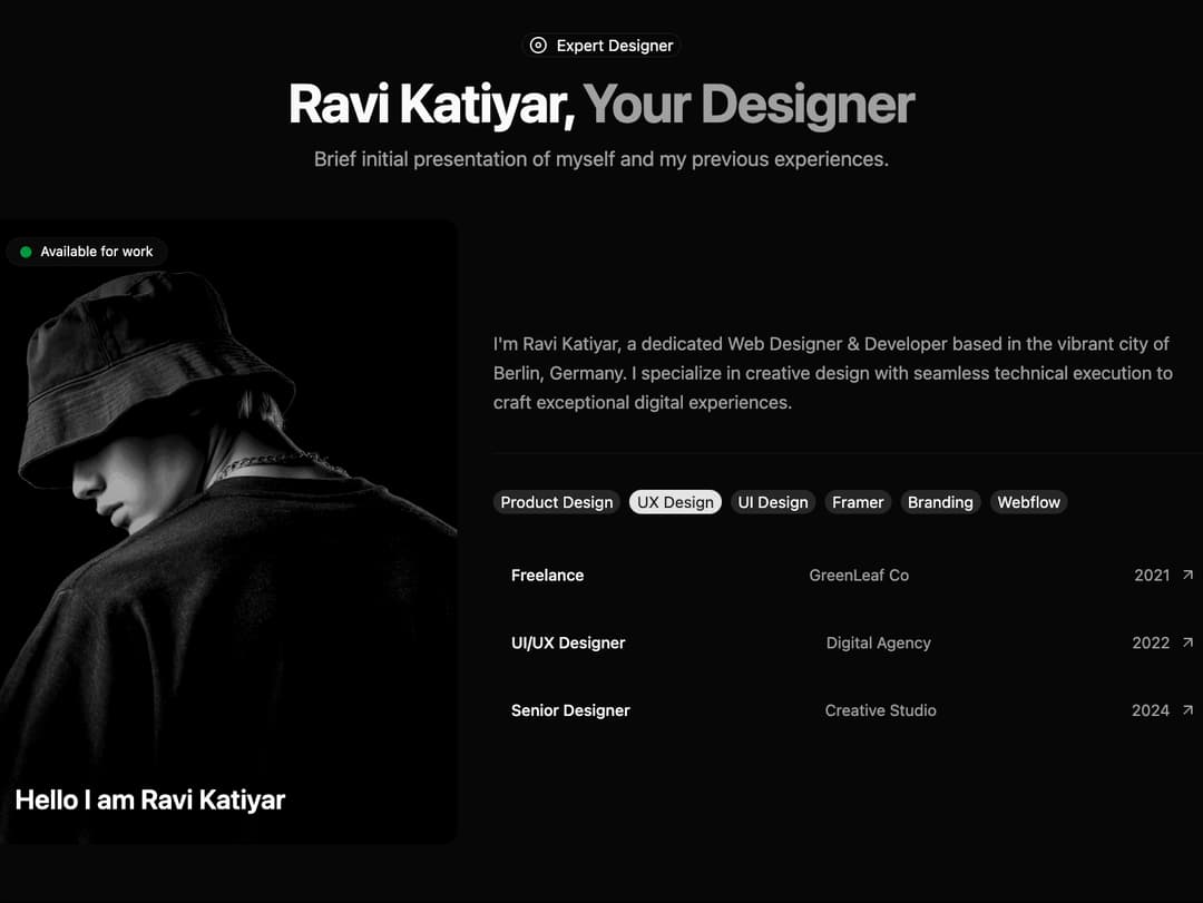 Designer Profile Card preview