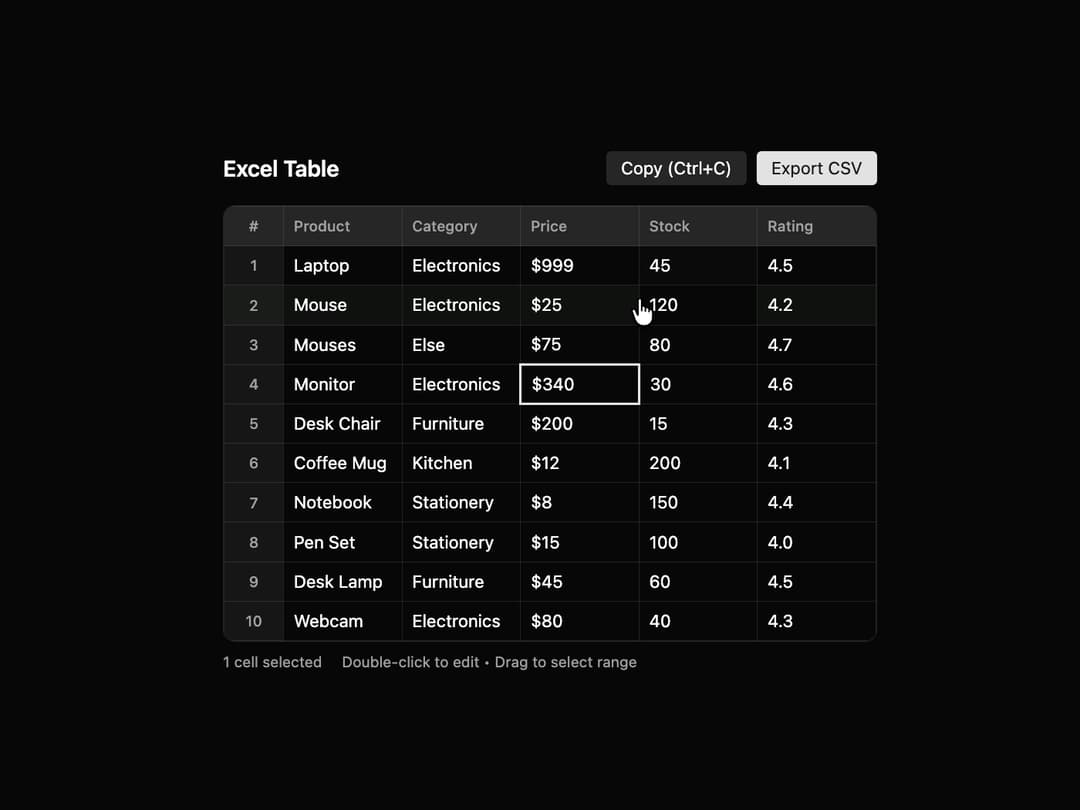Excel-Style Table preview