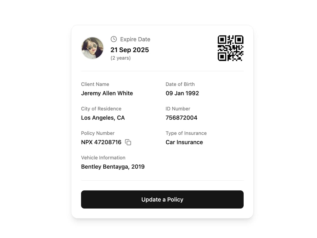 Insurance Policy Card preview