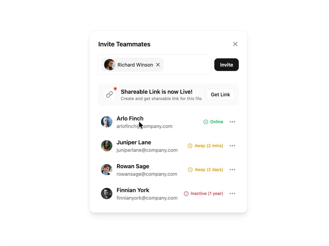 Invite Teammates preview
