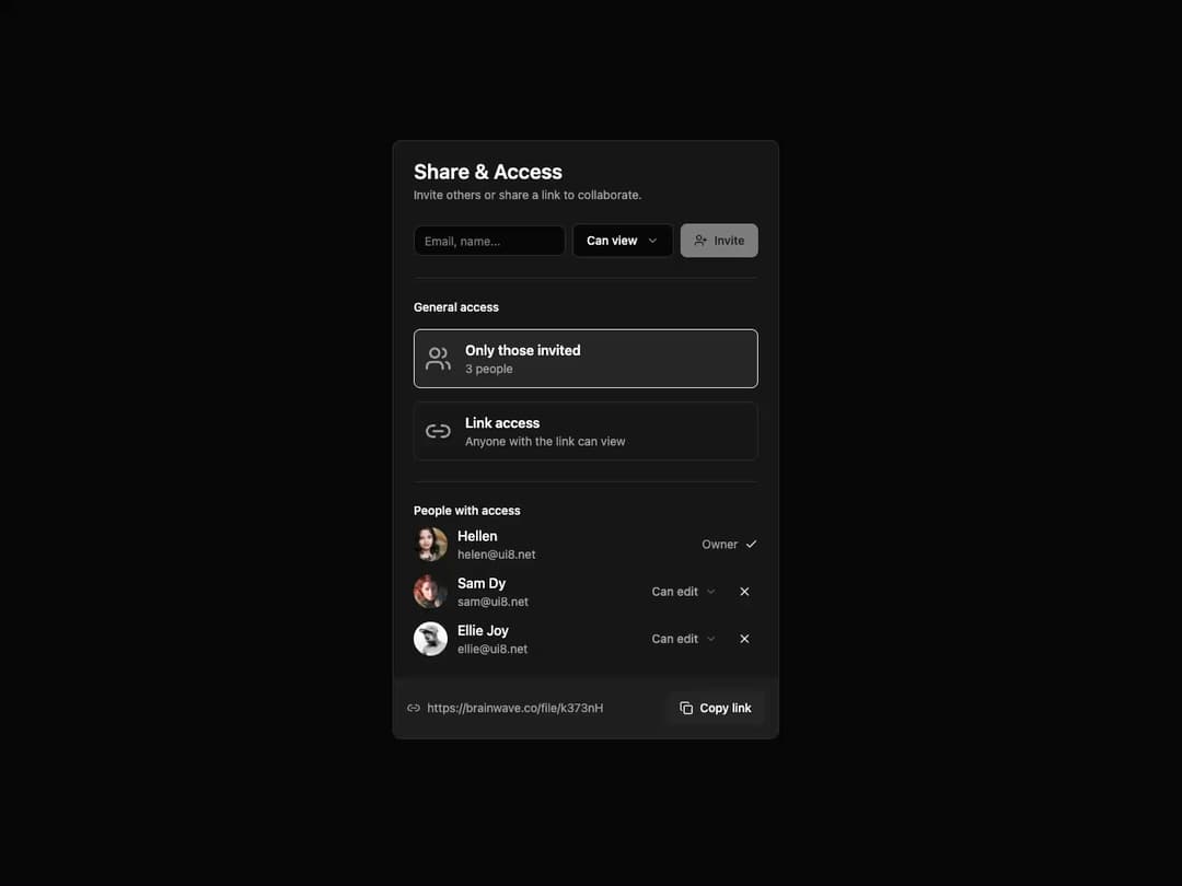 Manage Access Component preview