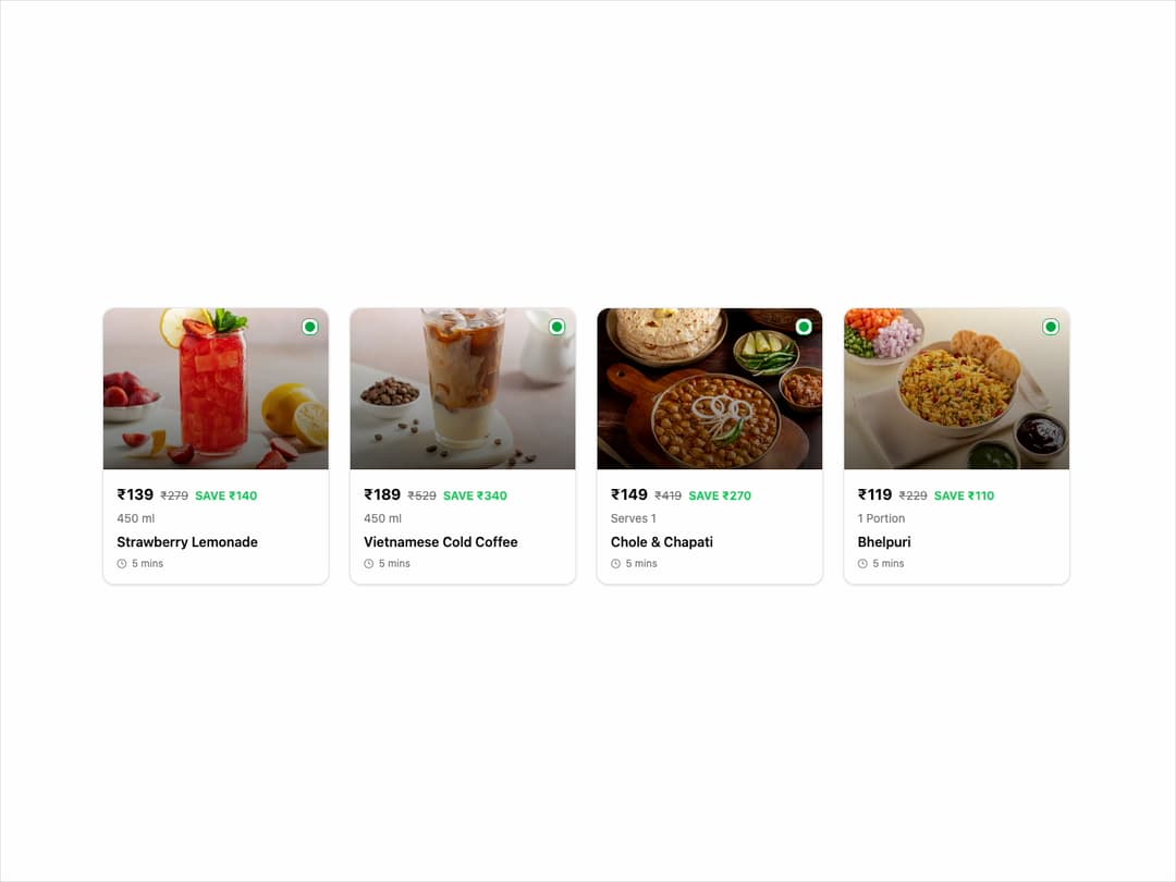 Menu Item Card preview