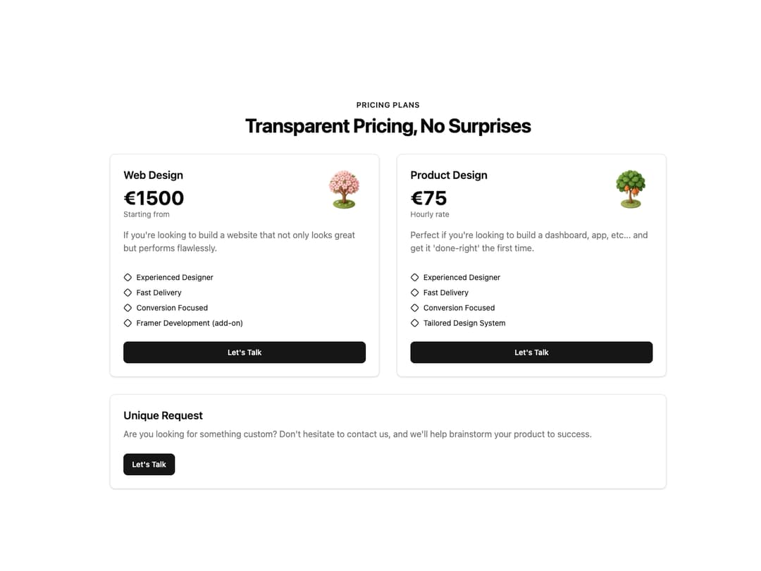 Pricing Card preview