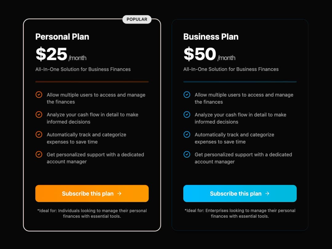 Pricing Card preview