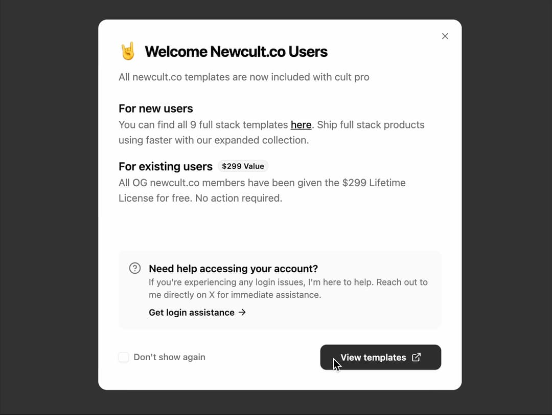 Welcome Modal preview