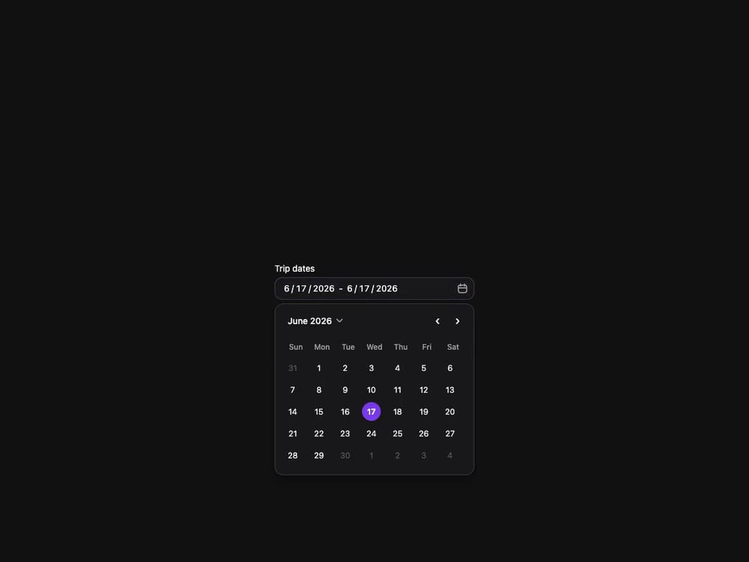DateRangePicker preview