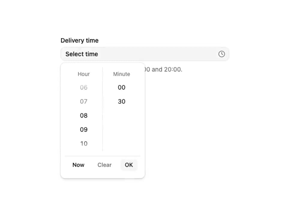 ReUI time picker - Form field with validation preview