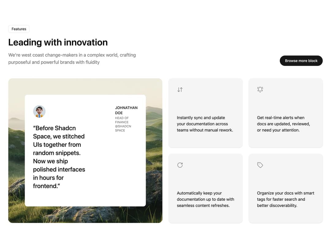 Feature Section with Testimonial preview
