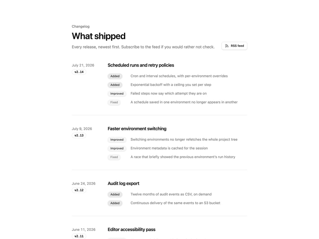 Changelog List preview