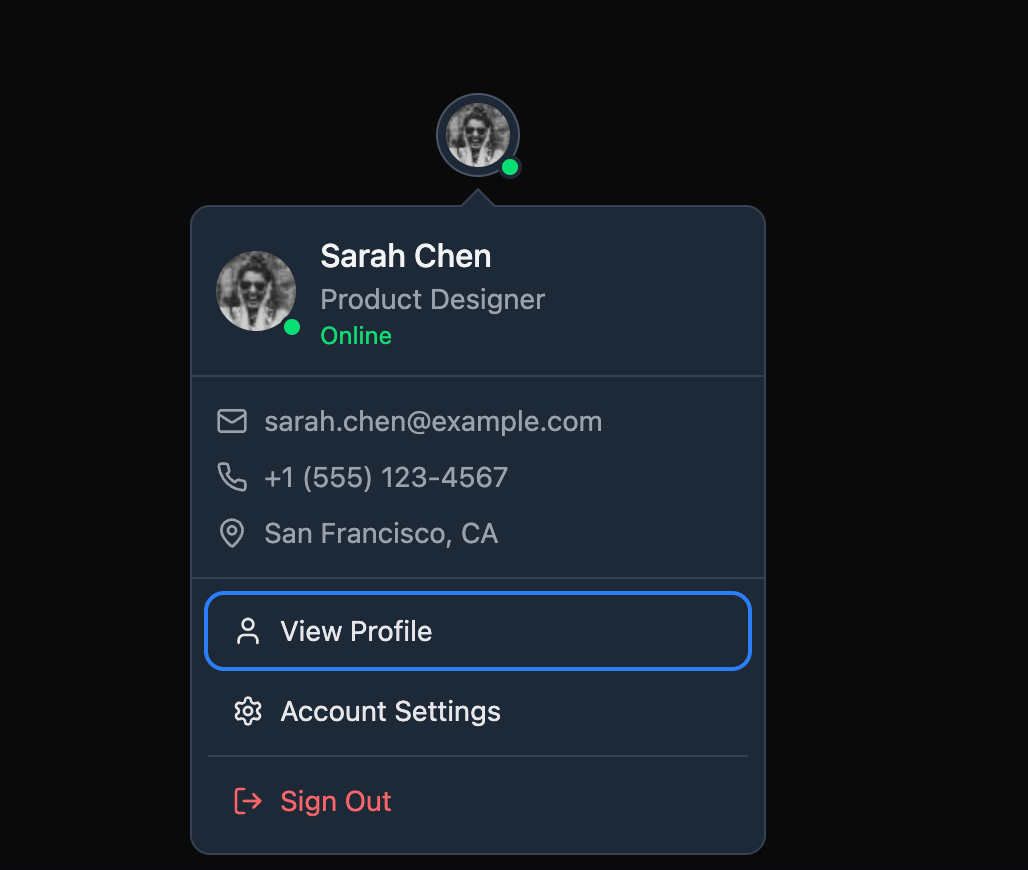 User Profile preview