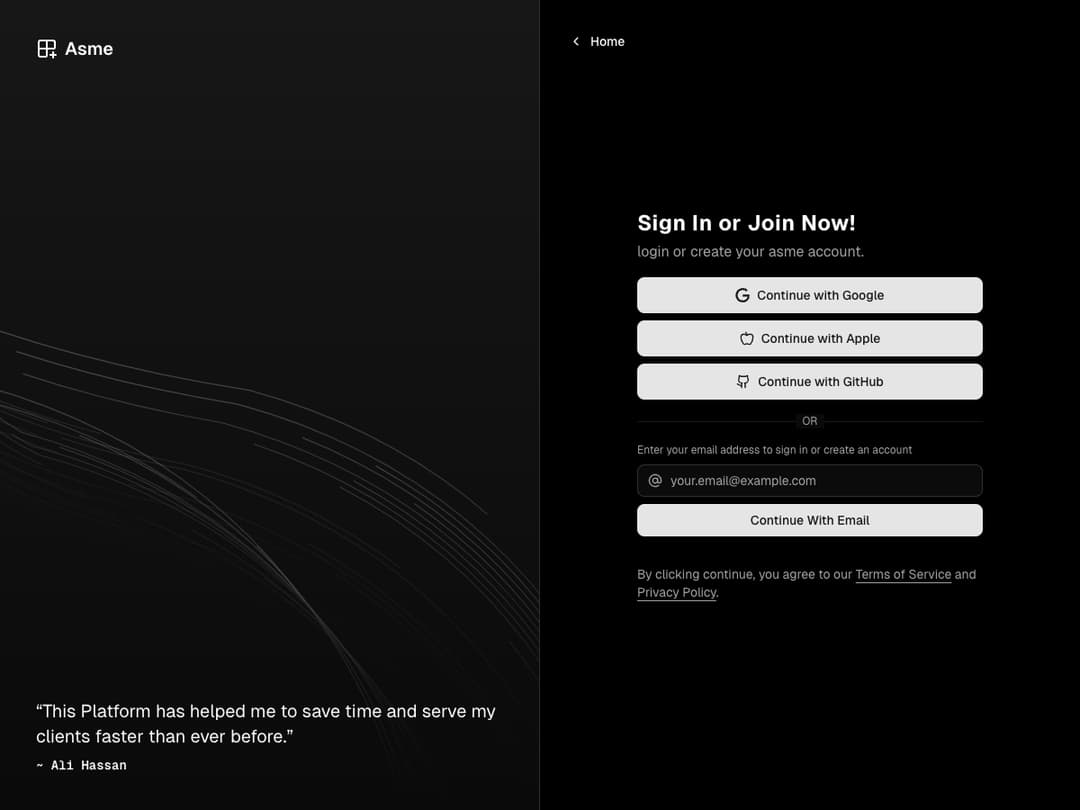 Auth Page preview
