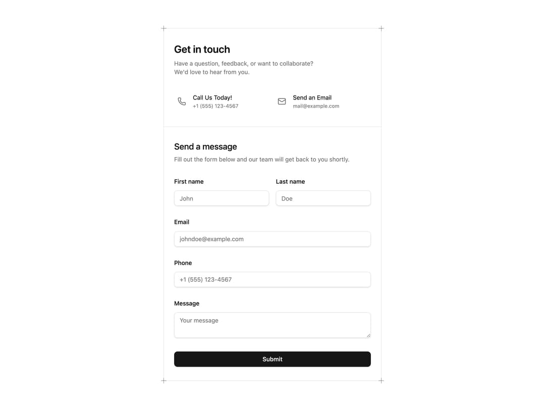 Contact Section preview